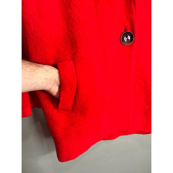 Anthropologie Moth Womens Red Button Pea Coat S Collar Wool Blend Winter Cozy - Picture 10 of 15